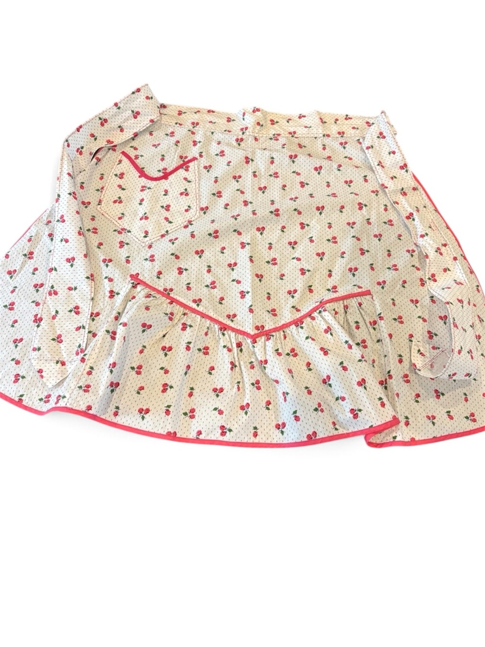 Women’s Vintage Apron Cherry-Print With Red  Trim